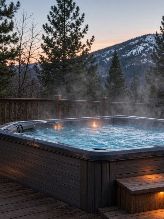 Hot tub on a mountain deck ready for dedicated spa wiring