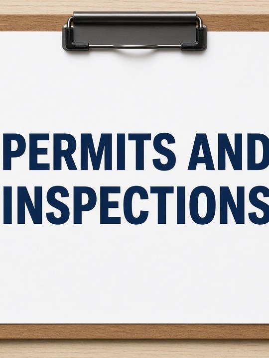 Clipboard paperwork labeled Permits and Inspections