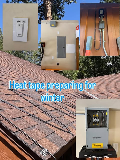 Roof heat tape, switch, panel, and contactor for winter ice control